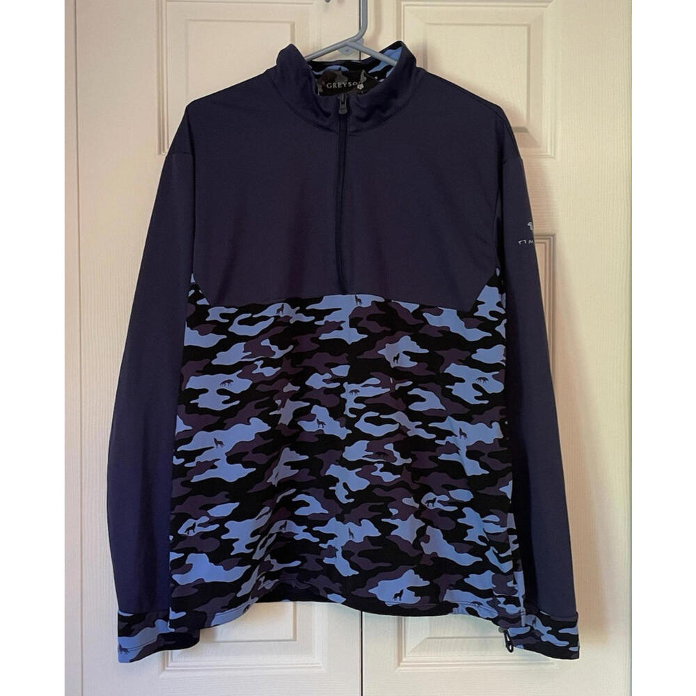 Greyson Midweight Quarter Zip Camo Print Athletic Golf Jacket Large